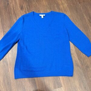 VTG St John Sport Wool Sweater Cobalt Blue V Neck Y2K Knit Fall Petite Luxury